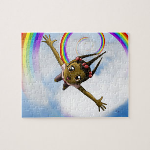 African American Girl Rainbow Happy Jigsaw Puzzle