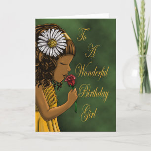 African American Girl Rose Daisy Birthday Card