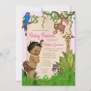 African American Girl Safari Animal Baby Shower Invitation