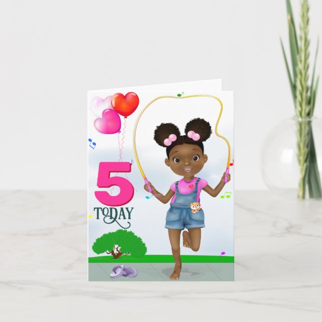 African American Girl Skipping Birthday Card (Front)