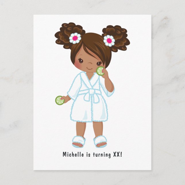 African American Girl Spa Sleepover Birthday Party Postcard (Front)