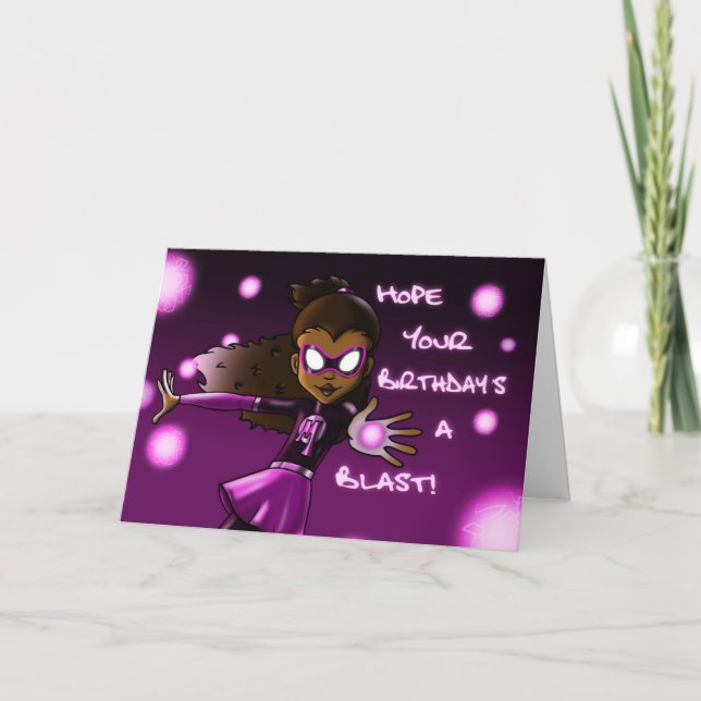 African American Girl Superhero Birthday Card (Front)
