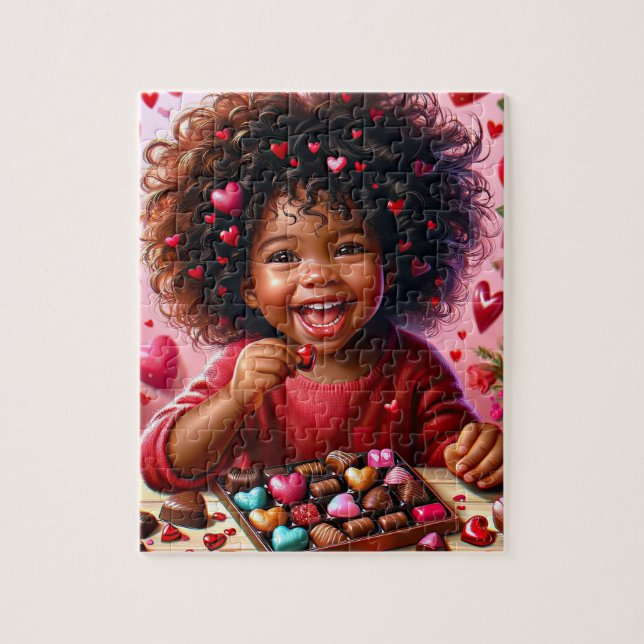 African American Girl Valentine Puzzle (Vertical)