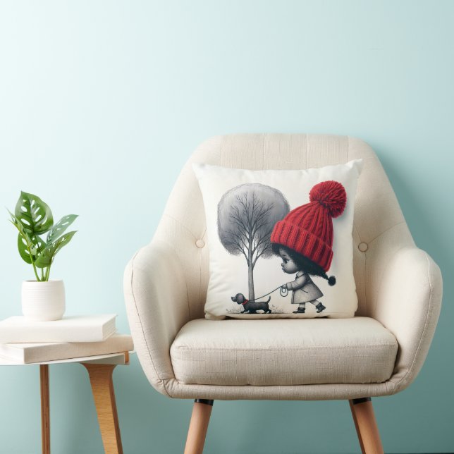 African-American Girl Walking Her Dog Cushion (Chair)
