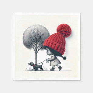 African-American Girl Walking Her Dog Napkin