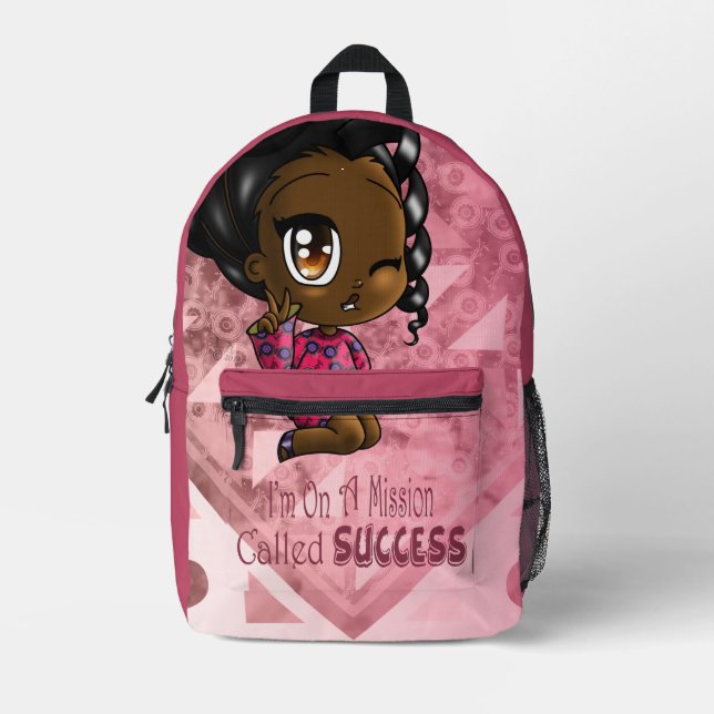 African American Girl with Positive Words Printed Backpack (Front)