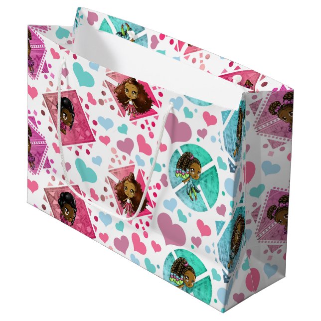 African American Girls and Geometric Shapes Large Gift Bag (Front Angled)