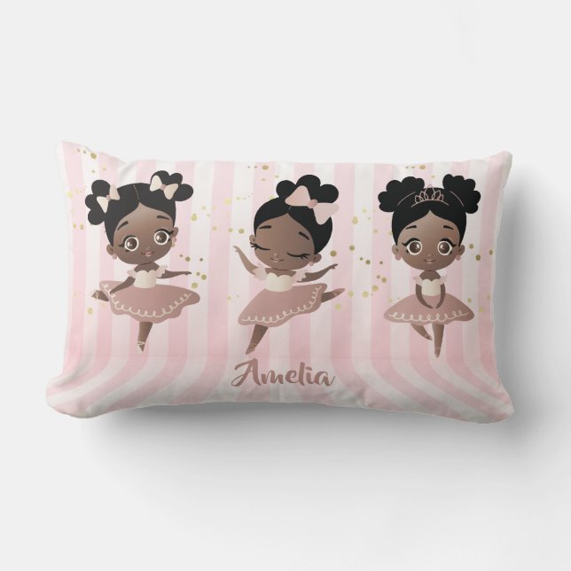 African American Girls Ballet Dancing, Ballerinas Lumbar Cushion (Front)