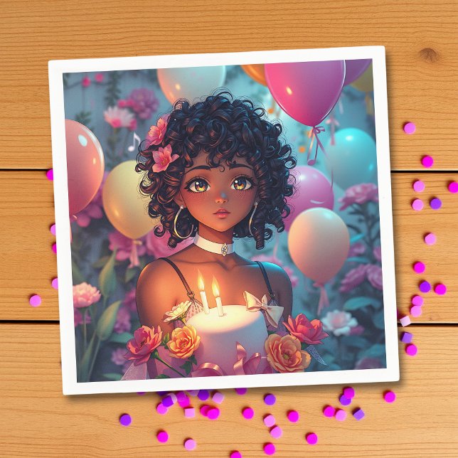 African-American Girl's Birthday Party Napkin (Creator Uploaded)