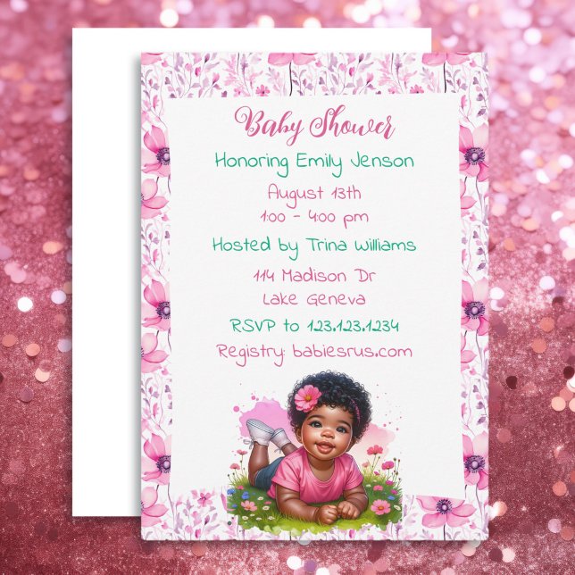 African-American Girl's Floral Baby Shower Invitation (Creator Uploaded)