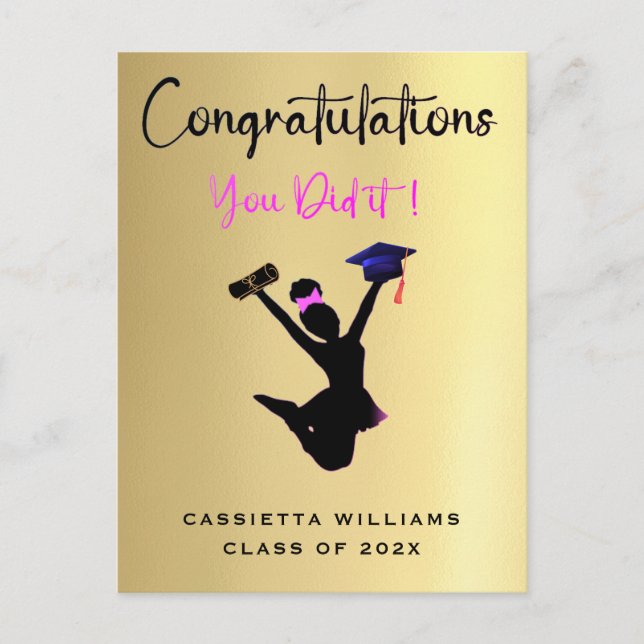 African American Girls Gold Graduation Card (Front)