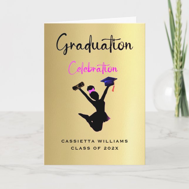 African American Girls Gold Graduation Card (Front)