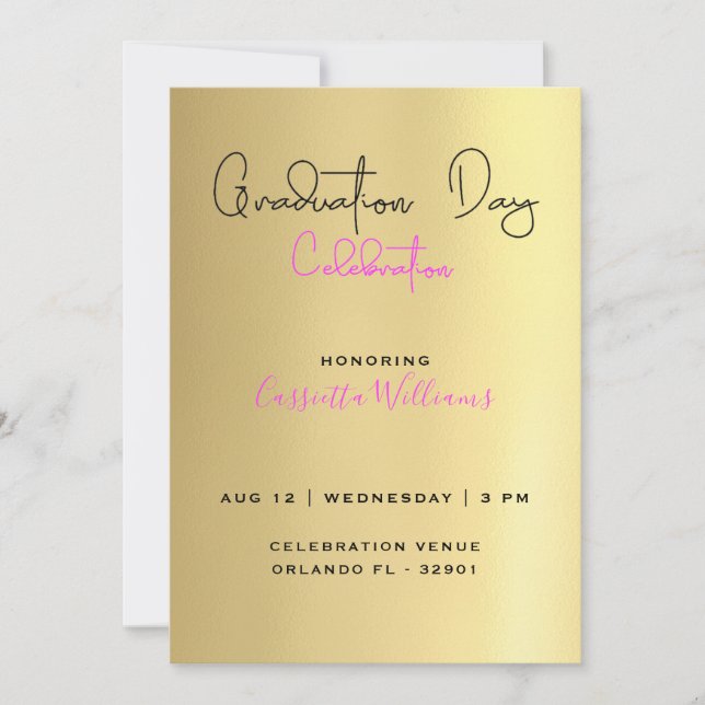 African American Girls Gold Graduation Invitation (Front)