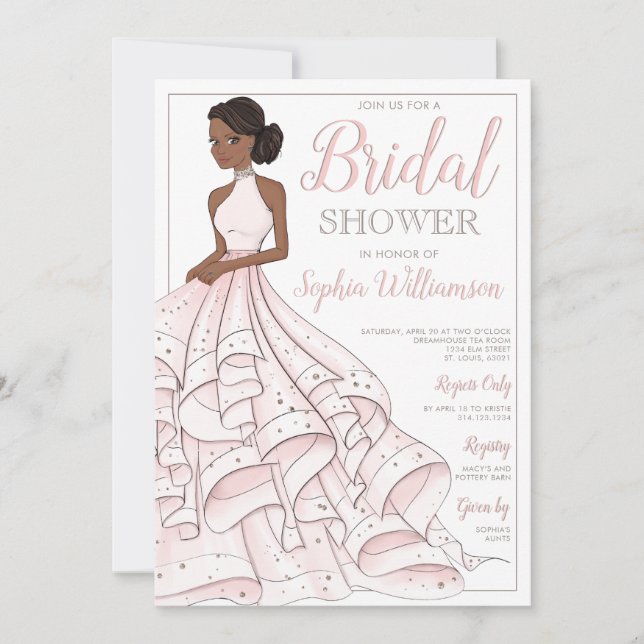 African American Glitter Glam Bride Bridal Shower Invitation (Front)