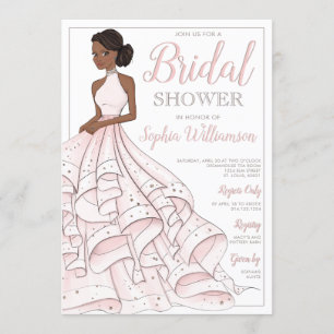 African American Glitter Glam Bride Bridal Shower Invitation