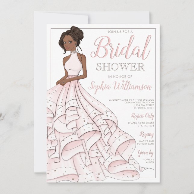 African American Glitter Glam Bride Bridal Shower Invitation (Front)