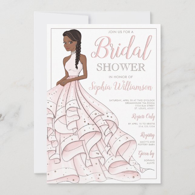 African American Glitter Glam Bride Bridal Shower Invitation (Front)