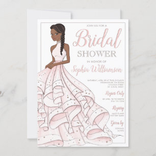 African American Glitter Glam Bride Bridal Shower Invitation