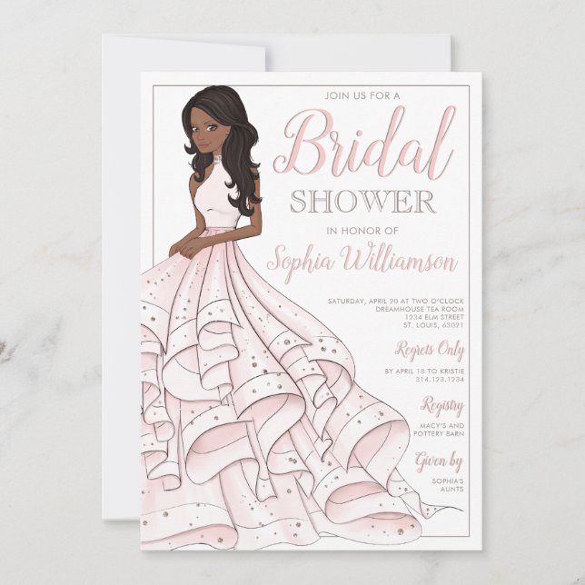 African American Glitter Glam Bride Bridal Shower Invitation (Front)