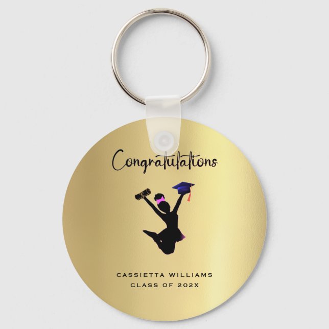 African American Gold Graduate Congratulations Key Ring (Front)