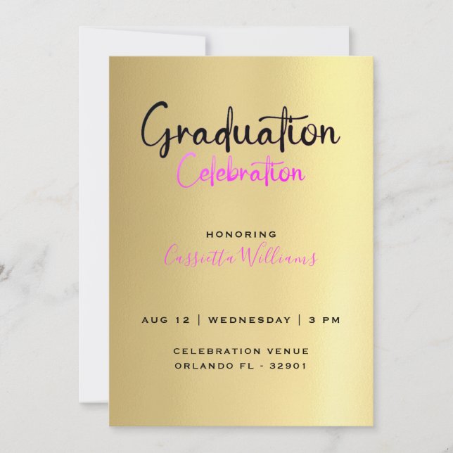 African American Gold Graduation Celebration Invitation (Front)