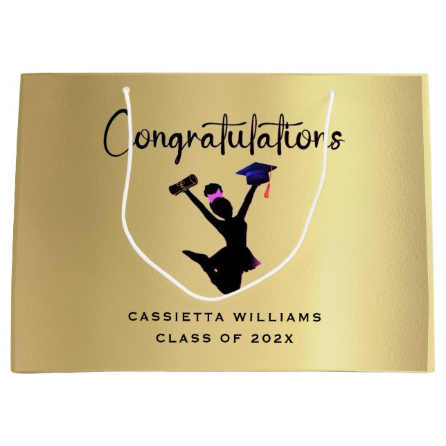 African American Gold Graduation Large Gift Bag (Front)