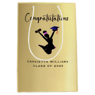 African American Gold Graduation Medium Gift Bag