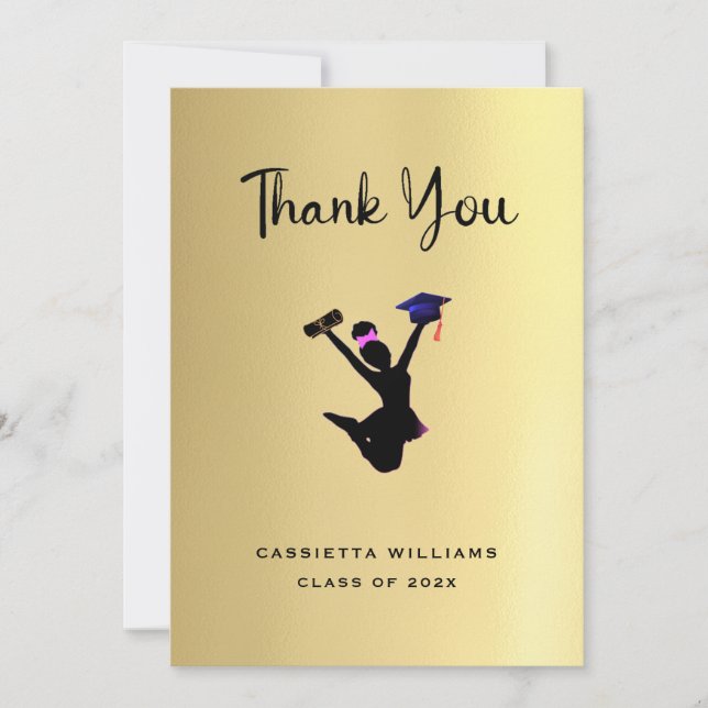 African American Gold Graduation Thank You Card (Front)