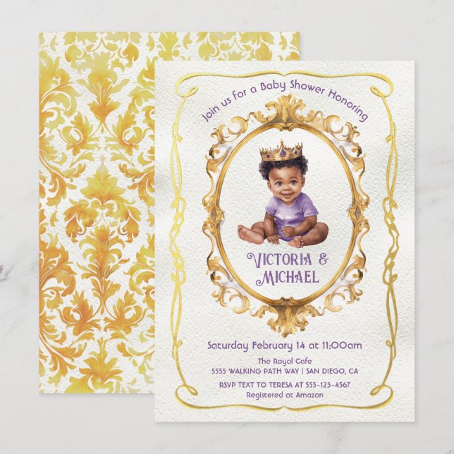 African American Gold Prince Baby Shower Invitation (Front/Back)