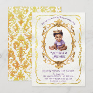 African American Gold Prince Baby Shower Invitation