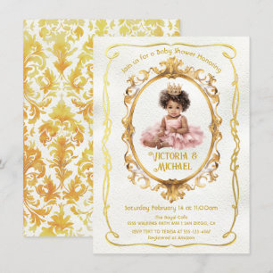 African American Gold Princess Baby Shower Invitation