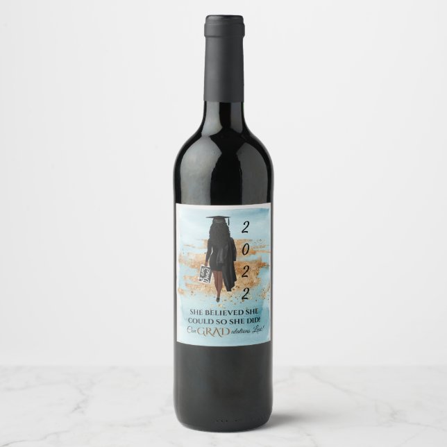 African American Graduation Wine Lbl (Dark Skin)  Wine Label (Front)
