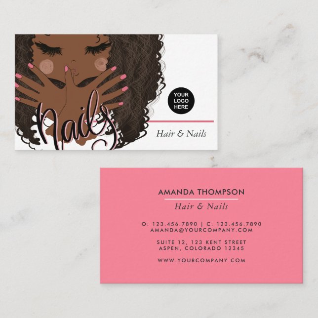 African American Hair and Nails Beauty Salon Busin Business Card (Front/Back)