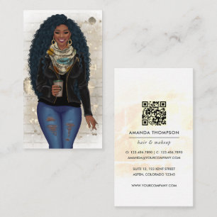 African American Hair Stylist QR Code Business Card