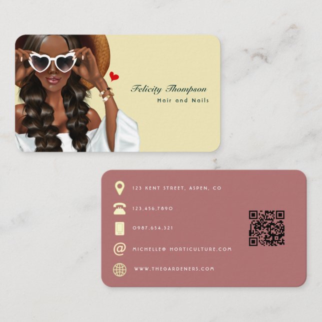 African American Hair Stylist QR Code Business Card (Front/Back)
