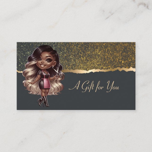 African American Hairdresser Confetti Border Black Discount Card (Front)