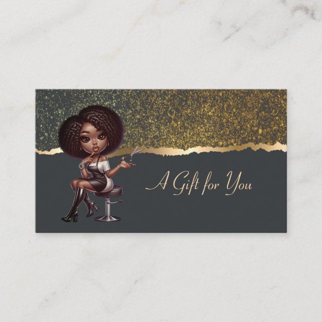 African American Hairdresser Confetti Border Black Discount Card (Front)