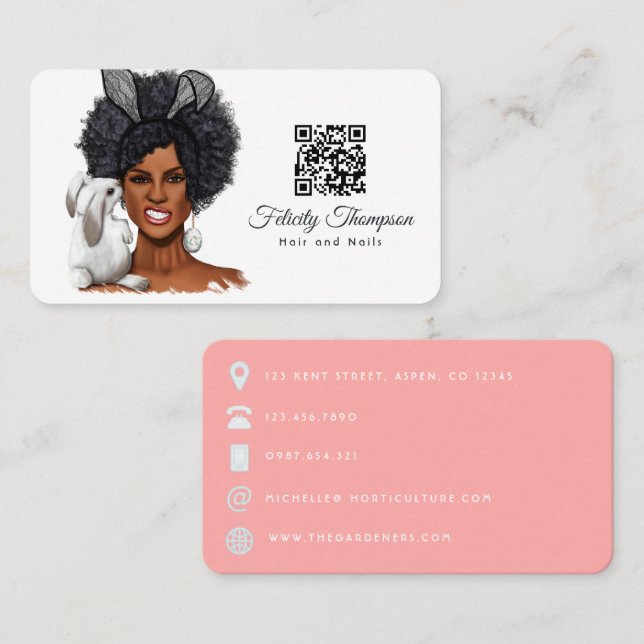 African American Hairdresser QR Code Business Card (Front/Back)