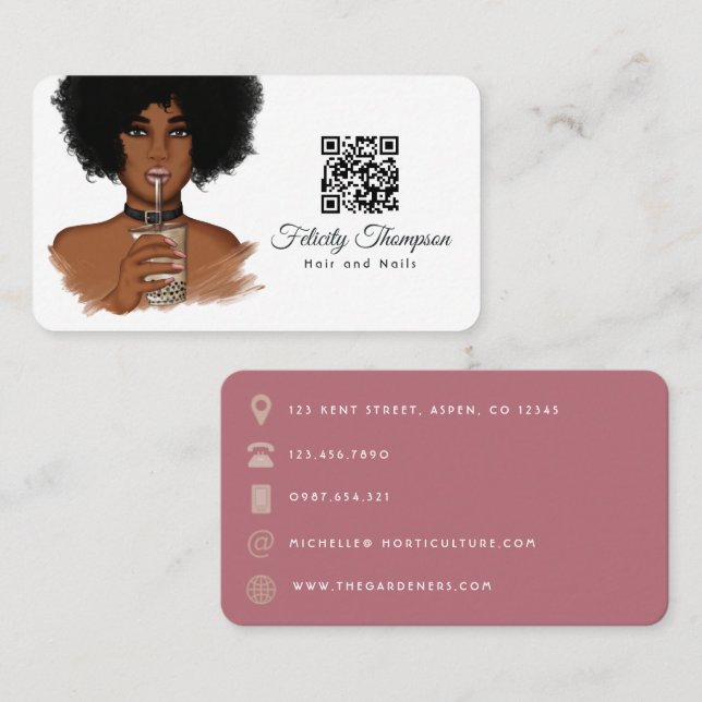 African American Hairdresser QR Code Business Card (Front/Back)