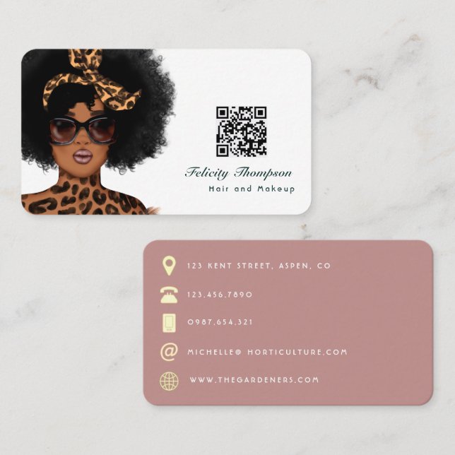 African American Hairdresser QR Code Business Card (Front/Back)