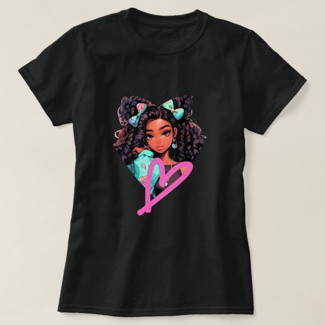 African American Heart Doll T-Shirt (Design Front)