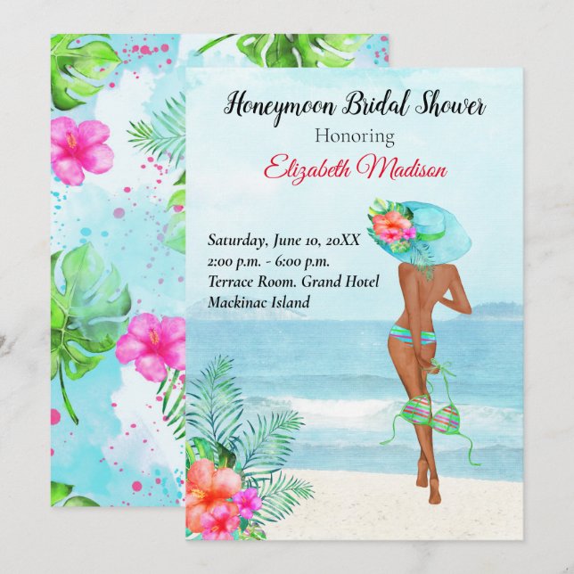 African American Honeymoon Bridal Shower Invitation (Front/Back)