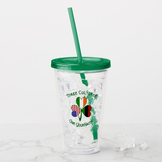 African American Irish Flags Shamrock Personalised Acrylic Tumbler (Front Ice)