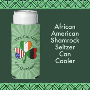 African American Irish Flags Shamrock Personalised Seltzer Can Cooler