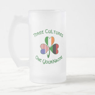 African American Irish USA Flags Shamrock Personal Frosted Glass Beer Mug