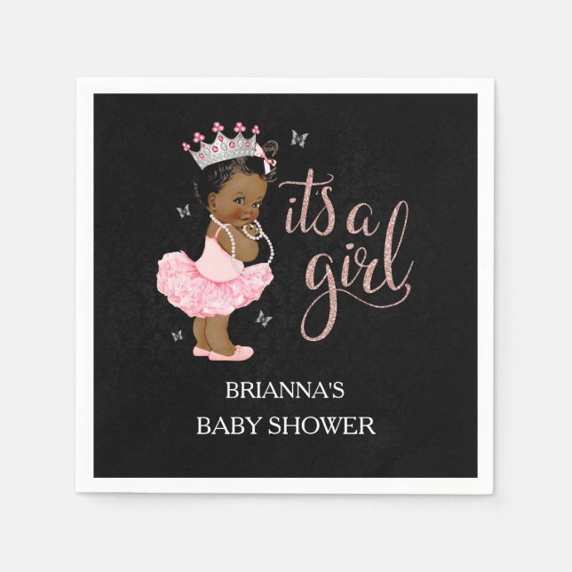 African American It's a Girl Baby Shower Napkin (Front)