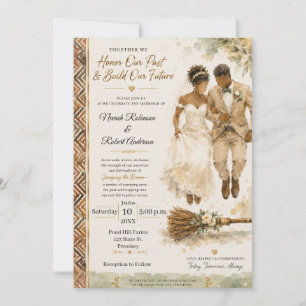 African American Jumping the Broom Watercolor Invitation