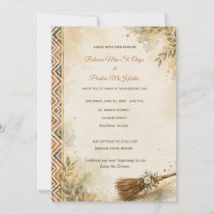 African American Jumping the Broom Watercolor Invitation
