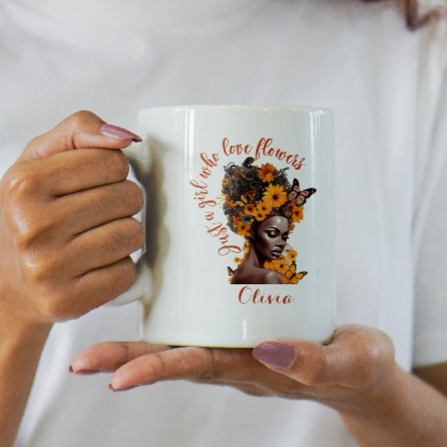 African American Just A Girl Who Love flowers Pers Two-Tone Coffee Mug (Creator Uploaded)