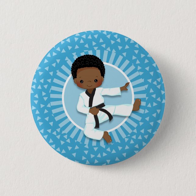 African American Karate Boy Judo Martial Arts 6 Cm Round Badge (Front)